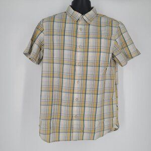 North Face Short Sleeve Hammetts Button Down Shirt Yellow White Plaid Size Med